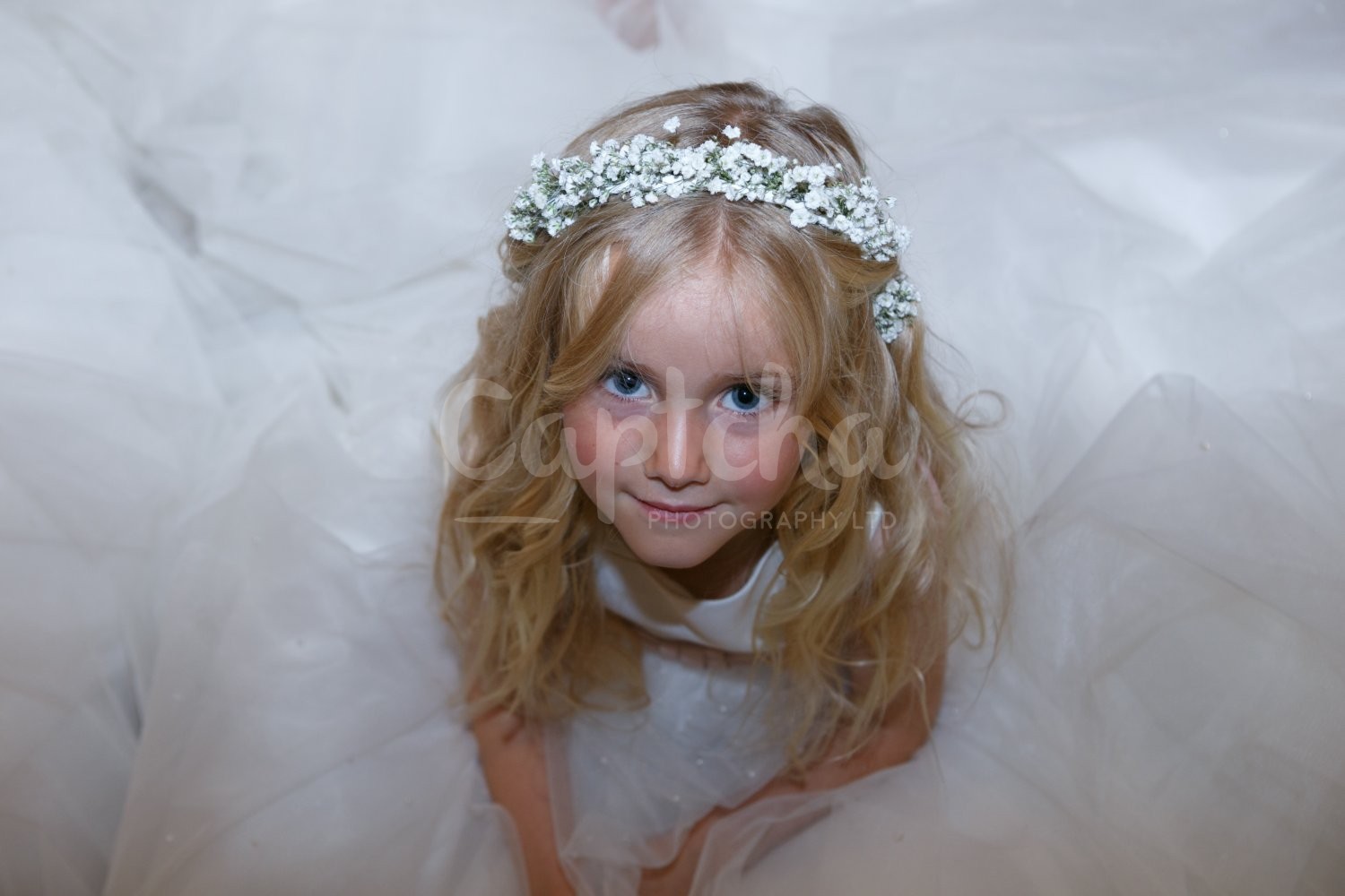 Its just as exciting as Christmas flowergirl, beautiful, flowers in hair, yew lodge hotel, captcha photography